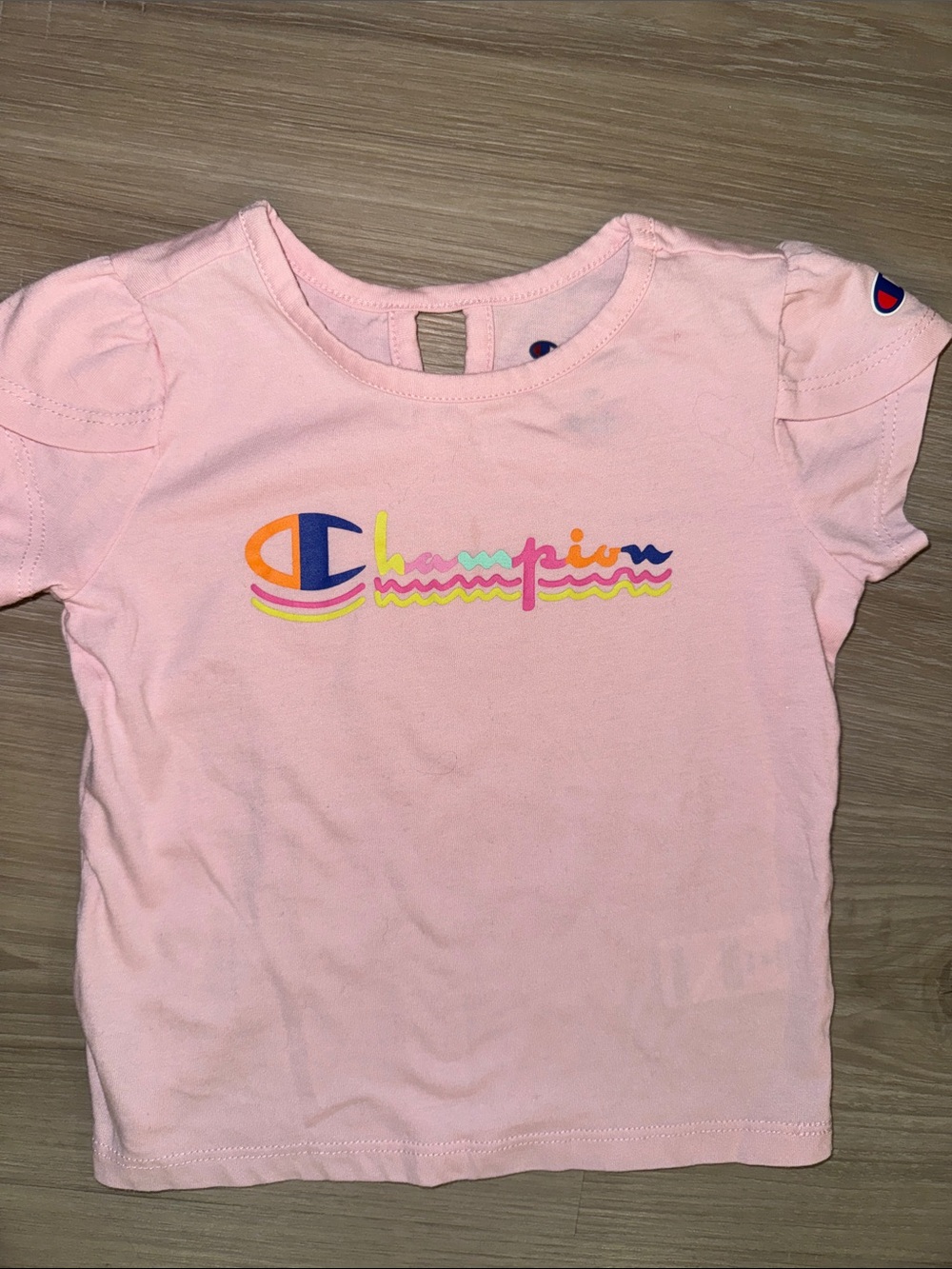 Champion Pink Short Sleeve Tee with Rainbow Logo